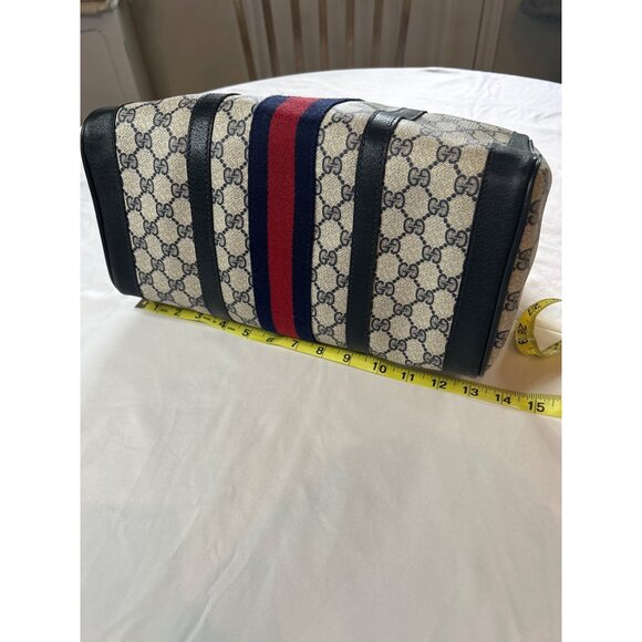 GUCCI GG Supreme Monogram Textured Dollar Calfskin Web Ophidia Boston Bag - Picture 15 of 16